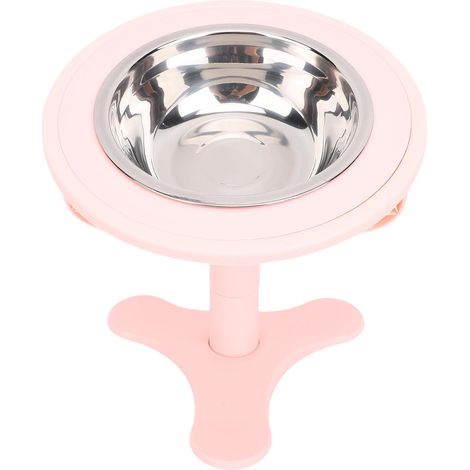 Comedero elevado y ajustable para gatos con soporte inclinado a 15°, de acero inoxidable antideslizante, color rosa. (1/4)