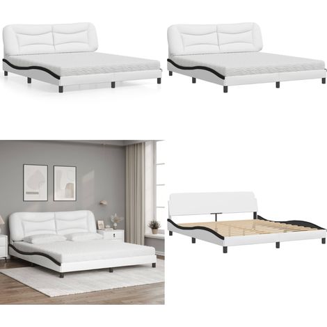 Bett mit Matratze Weiß und Schwarz 180x200 cm Kunstleder - Bettsofa - Doppelbett - Boxspringbetten - Schlafzimmermöbel - Luxusbett - Home & Living (1/5)