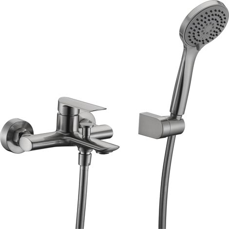 IMEX Miscelatore vasca-doccia in ottone e zama finitura nichel spazzolato tubo flessibile PVC 180 cm supporto ABS doccetta rotonda 3 posizioni cartuccia ceramica Ø35 mm - Modello Imex-BDG040-4NQ U (1/3)