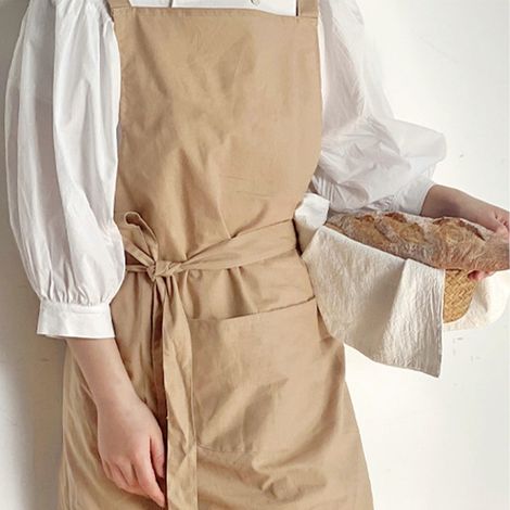 Tablier en coton brodé, imperméable et résistant à l'huile, avec poches, style chef, kaki, taille unique. (1/5)