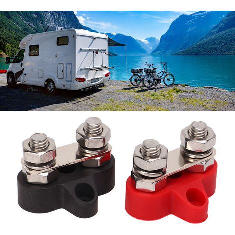 Bornes de bus à double goujon pour alimentation par batterie 48 V avec rondelles en laiton pour camions, caravanes et bateaux (paire rouge et noire) 5/16 po (CP-0412) (1/5)