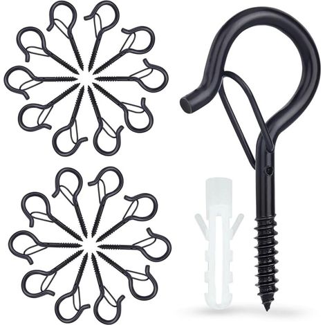 12 Pièces Crochets À Vis, Crochets À Vis Avec Verrouillage, Crochets De Plafond Pour Paniers À Plantes, Nichoirs, Carillons Éoliens Et Lumières, Crochets Muraux Pour Intérieur Et Extérieur Noirs (1/5)