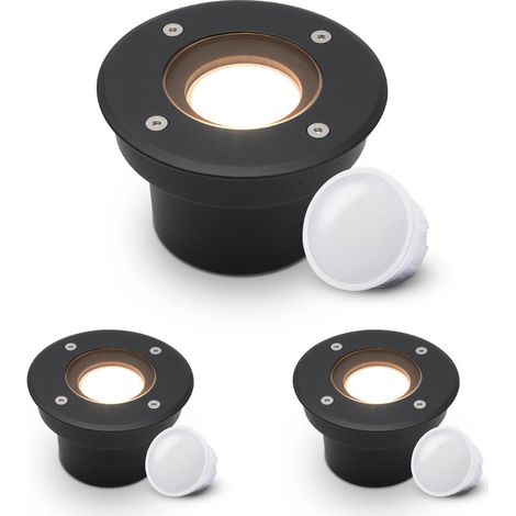 LED Bodeneinbaustrahler Schwarz FLACH rund 230V IP67 - Leuchtmittel: 5W 2700K DIMMBAR 120° - Anzahl: 3x (1/5)