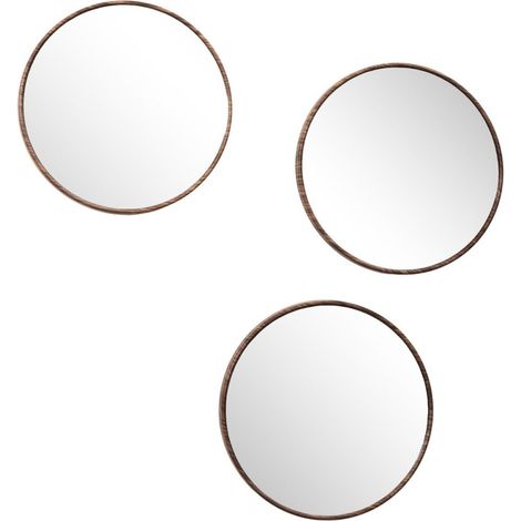 Lot de 3 miroirs diam 26cm effet bois (1/4)