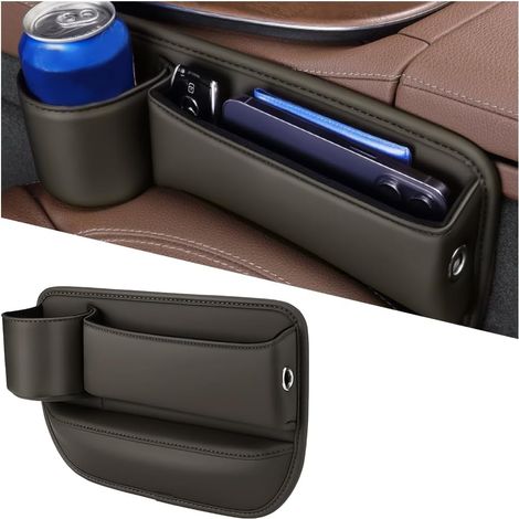 Boîte Rangement Pour Siège De Voiture, Auto Seat Gap Organisateur, Boîte De Rangement En Cuir PU Pour Siège D'auto, Multifonctionnel Stockage D'écart Siège De Voiture Organisateur(Marron) (1/5)