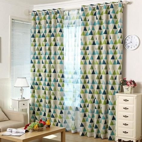 Qianle Rideau Occultant à œillet Motif Géométrique Salon Chambre 100250cm 1 pièce Vert (1/4)