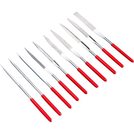 Ensemble de 10 mini limes diamantées à aiguilles 4 x 160 mm, petites limes à rainurer en métal, outils de précision pour bijoutiers travaillant le verre, le bois et la pierre - Formes ronde, triangula (1/5)
