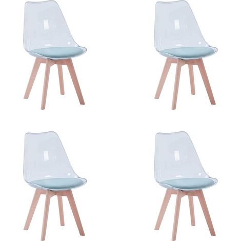 Lot de 4 chaises de salle à manger transparentes design scandinave avec coussin vert (1/5)