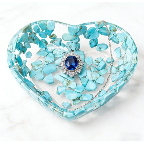 Bol en résine transparente en forme de cœur – bleu, 76 mm