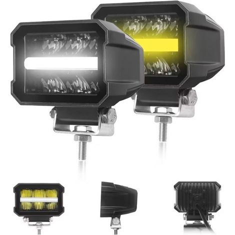 Phare halogène à diode LED universel — lumière blanche avec feux de jour (DRL), feu de gabarit blanc/orange, 12V–24V, E‑mark pou
