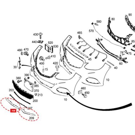 The numbers 2128852774, 2128852674, and 2128852874 are applicable to the bright trim strips on the front bumper of the Mercedes-Benz E-Class. (1/4)