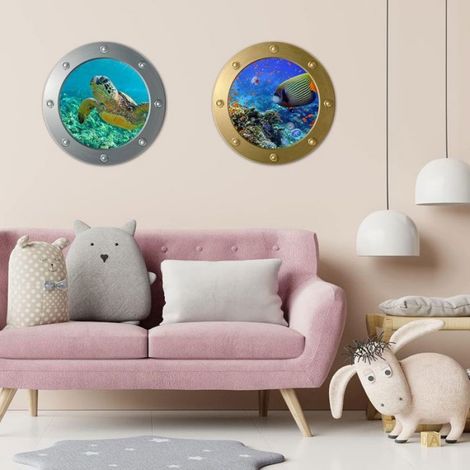 4pcs Sticker mural 3D sous marin - Effet tropical 3D Motif poisson - Décoration chambre enfants (1/5)