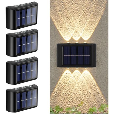 Set mit 4 verstellbaren Solar-Wandleuchten für den Außenbereich, nach oben und unten gerichtete Solar-Wandleuchten, IP65 wasserdichte LED-Wandleuchte mit 6 Lampen für Garten und Rasen (1/5)