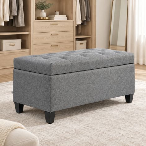 Gepolsterte Sitzbank mit Stauraum 100 x 40 x 44 cm hellgrau HAVRYA (1/5)