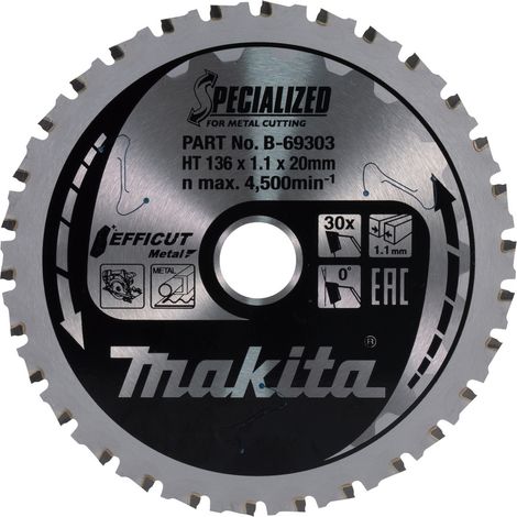 Makita – Lame de scie circulaire Ø136mm – 30 dents carbure métal – Alésage 20mm – Pour bois dur et métal – Coupe nette et précise (1/3)