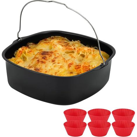 Moule à gâteau carré profond de 20,3 cm, moule à gâteau anti-adhésif pour casserole instantanée, plateau à gâteau, panier d'accessoires de cuisine (avec 6 moules à muffins) (1/5)