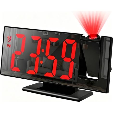 Réveil à Projection au Plafond Projecteur Rotatif À 180 Degrés Avec Format Réveil Numérique pour et Adultes sur Chevet Table Bureau Maison ou Domicile (1/5)