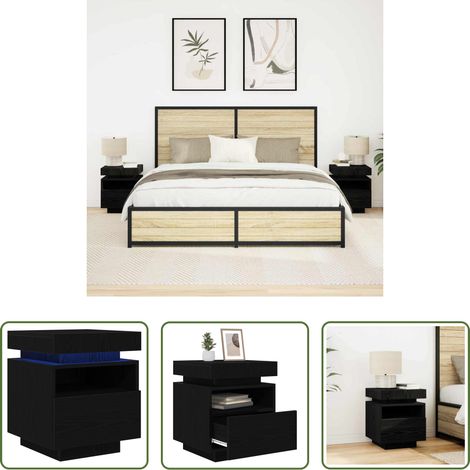 vidaXL Nachttisch mit LED - Nachttisch 2 pcs Schwarz Eichen-Optik 40 x 39 x 48,5 cm (1/5)