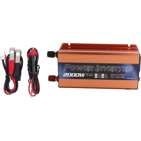 Convertisseur de puissance voiture 2000W universel en alliage d'aluminium, faible bruit, onde sinusoïdale modifiée pour recharge multifonctions solaire (1/5)