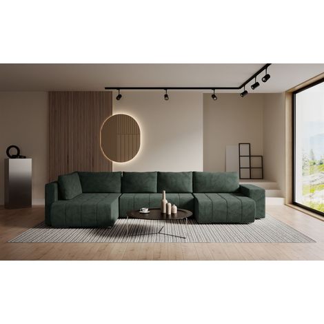 Wohnlandschaft Schlafsofa ARMANDA in Stoff Blur Grün langer Schenkel Links