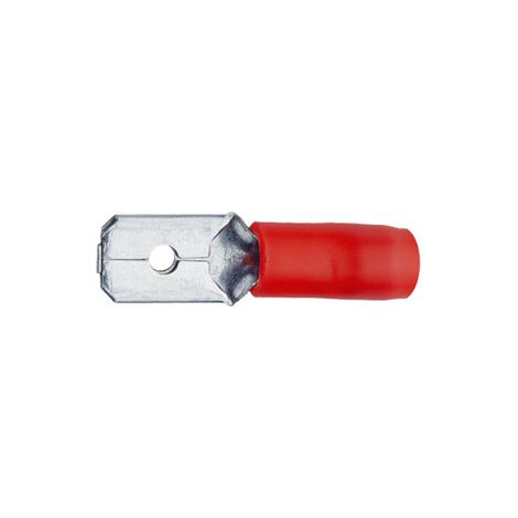 Fiche plate mâle isolée rouge pour languette 6.3x0,8mm. Section: 0,5 à 1,5mm² (820E)