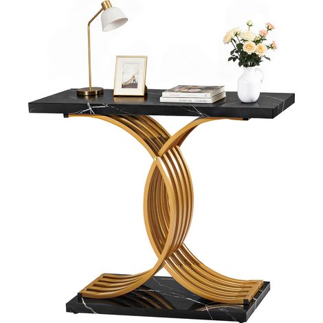 VEVOR 39 in Gold Console Table, Modern Desk Behind the Couch, Wood Rectangle Entrance Desk, Narrow Long Sofa Table Accent Stand with Metal Legs for Hallway, Bedroom, Living Room, Foyer, Easy Assembly (1/5)
