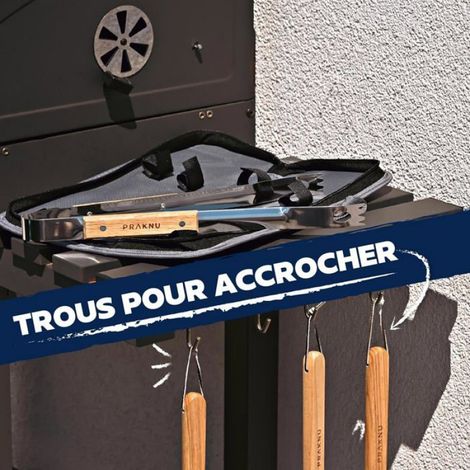 Kit Barbecue Ustensiles 4 Pièces - Set Barbecue avec Sac de Transport - Kit BBQ Acier Inoxydable et Bois - Accessoire Barbecue (1/5)