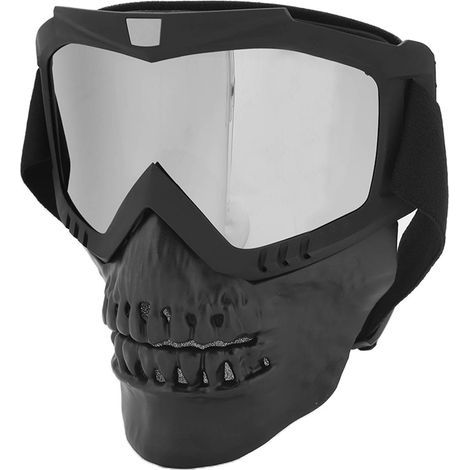 Motorradbrille mit Totenkopfmotiv für Helme, Motocross, Quad- und Offroad-Rennen, Herren und Damen, silber (1/5)
