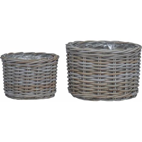 Planter Basket with Storage 2 pcs Grey vidaXL
