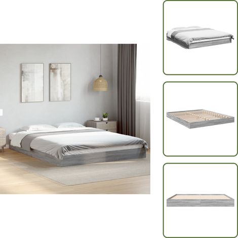 Madera de ingeniería - vidaXL Estructura de cama sin colchón gris Sonoma 160x200 cm - Listones de madera contrachapada