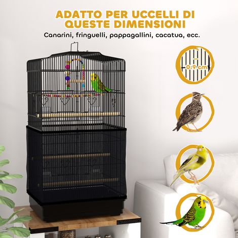 Cage à Oiseaux Noire 46,5x35,5x92cm avec Poignée, Plateau Amovible, Perchoirs en Bois, Balançoire et Gamelles (1/5)