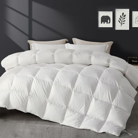 Couette 220 x 240 cm pour toute l'année, en coton avec garnissage en duvet et plumes, blanche (1/5)