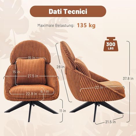 Loungesessel 360° drehbar mit Kissen, orange (1/5)