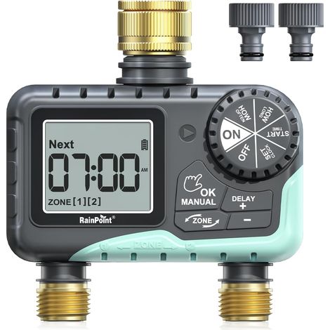Programmateurs Arrosage 2 Voies - Laiton - Étanche IP65 - Double Zone Autonome - Jardin Pelouse (1/5)