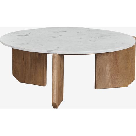 SKLUM Runder Couchtisch Lavinia aus Naturstein und Mangoholz Ø85 cm Braun Natur Weißer Marmor (1/5)
