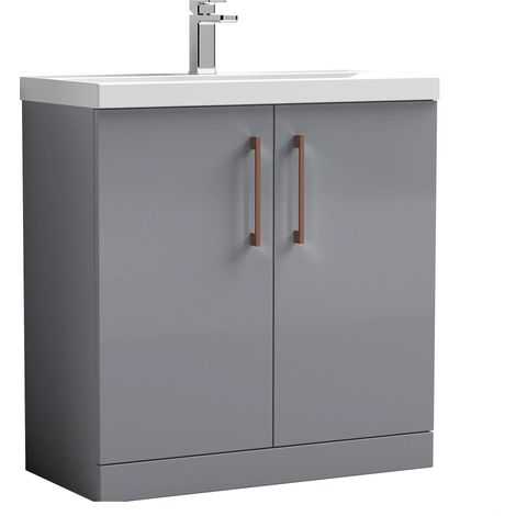 Balterley Bramshall Contemporary Bathroom Floor Standing 2-Door Vanity Unit & Mid-Edge Basin, Satin Grey, 800mm