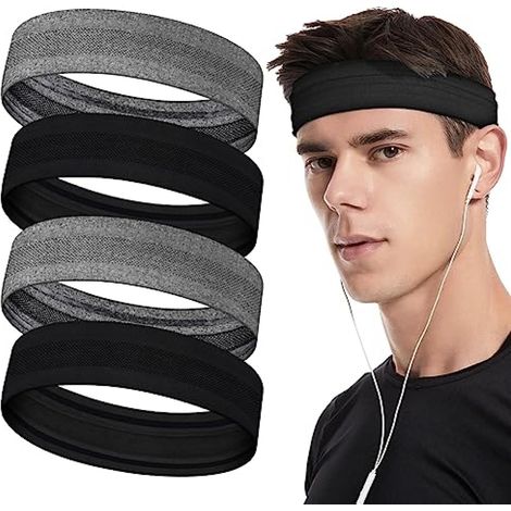 Bandeau cheveux sport, 4 pièces bandeau femme homme, bandeau anti-transpiration été, absorbant antidérapant, yoga course vélo (1/5)