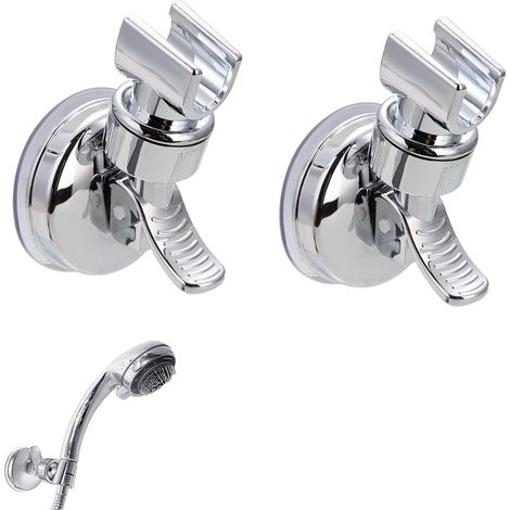 Staffe per doccia a parete, non richiedono forature, universalmente regolabili, confezione da 2, in ABS + materiale cromato, staffe per soffione doccia girevoli a 360°, con ventose. (1/5)