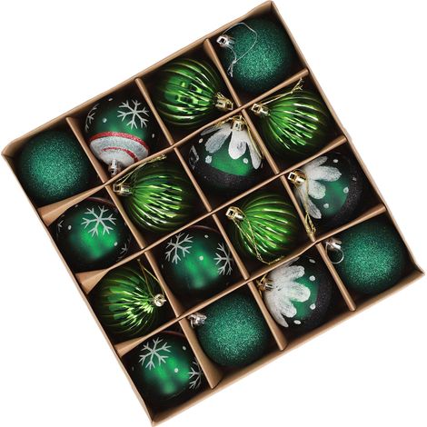 Weihnachtskugel-Set, 16-teilig, PVC, exquisite festliche Weihnachtsbaumkugeln zum Aufhängen für Zuhause, Geschäfte und Einkaufszentren, schwarzgrün (1/5)