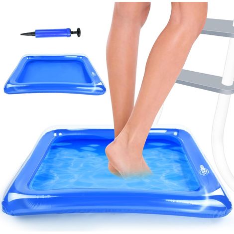 Bain de Pieds Gonflable, 60 x 45 CM Pediluve Gonflable, Bassin Pédiluve pour Piscine PVC Bleu, avec Pompe, pour Échelle D'Entrée de Piscine, Spa, Accessoires pour Hors Sol (1/5)