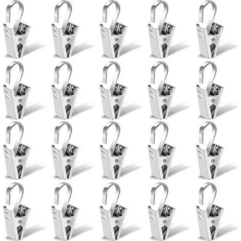 Edelstahl-Gardinenclips, 20 Stück, 35 mm Gardinenstangenclips, Duschringe, silberne Cliphaken (1/5)