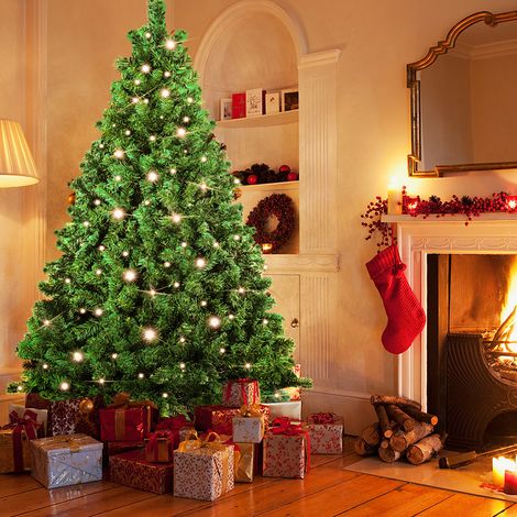 Randaco Künstlicher Weihnachtsbaum mit Beleuchtung LED Tannenbaum für Weihnachten-Dekoration, aus PE und PVC,210cm inkl. 1200 Spitzen PVC Nadeln,400 warmweiße LED-Leuchten
