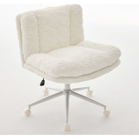 GagaChaise de bureau large 26, 4 po, fourrure synthétique crème, base métal (1/5)