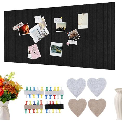 Grand tableau d'affichage autocollant en feutre - 120 x 80 cm - 0,9 cm d'épaisseur - Grand tableau d'affichage décoratif pliable - En feutre noir - Avec 40 punaises - Pour bureau, cuisine (1/5)
