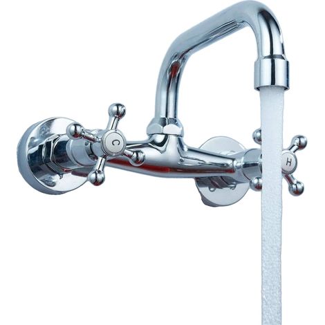 Rubinetto da cucina a doppia maniglia, bocca girevole, montaggio su piano, corpo in acciaio inox, nucleo della valvola in ottone (1/5)
