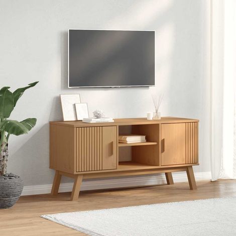 Mueble de TV madera maciza de pino marrón 114x43x57 cm