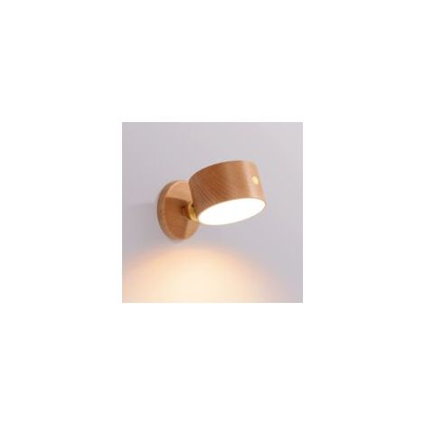 Applique murale en bois à piles, applique murale d'intérieur LED avec interrupteur tactile, batterie 800 mAh, rotation à 360°, rechargeable et dimmable (1/5)