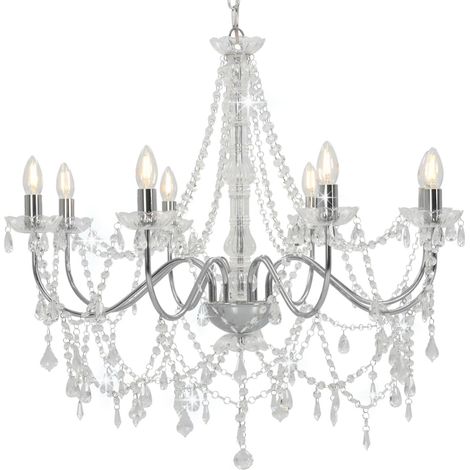 vidaXL Chandelier with Beads Silver 8 x E14 Bulbs (1/6)
