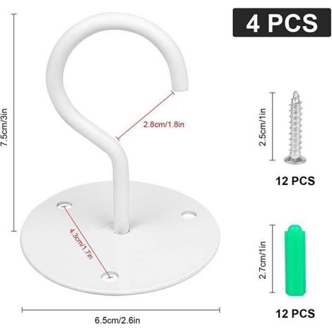 Crochet Suspension Plafond - Acier Galvanisé - Pour Paniers Plantes et Lanternes - 4 Pièces (1/4)