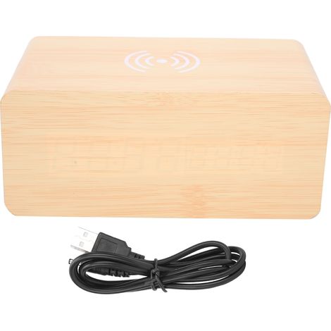 Multifunctional Wooden 2000mAh Mini Alarm Speaker Wireless Bluetooth Clock Stereo SpeakerYellow Wood+Red Light (1/5)